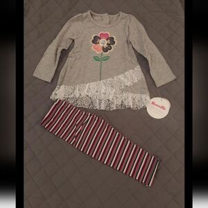 Nannette Gray Floral Top and Striped Leggings Set